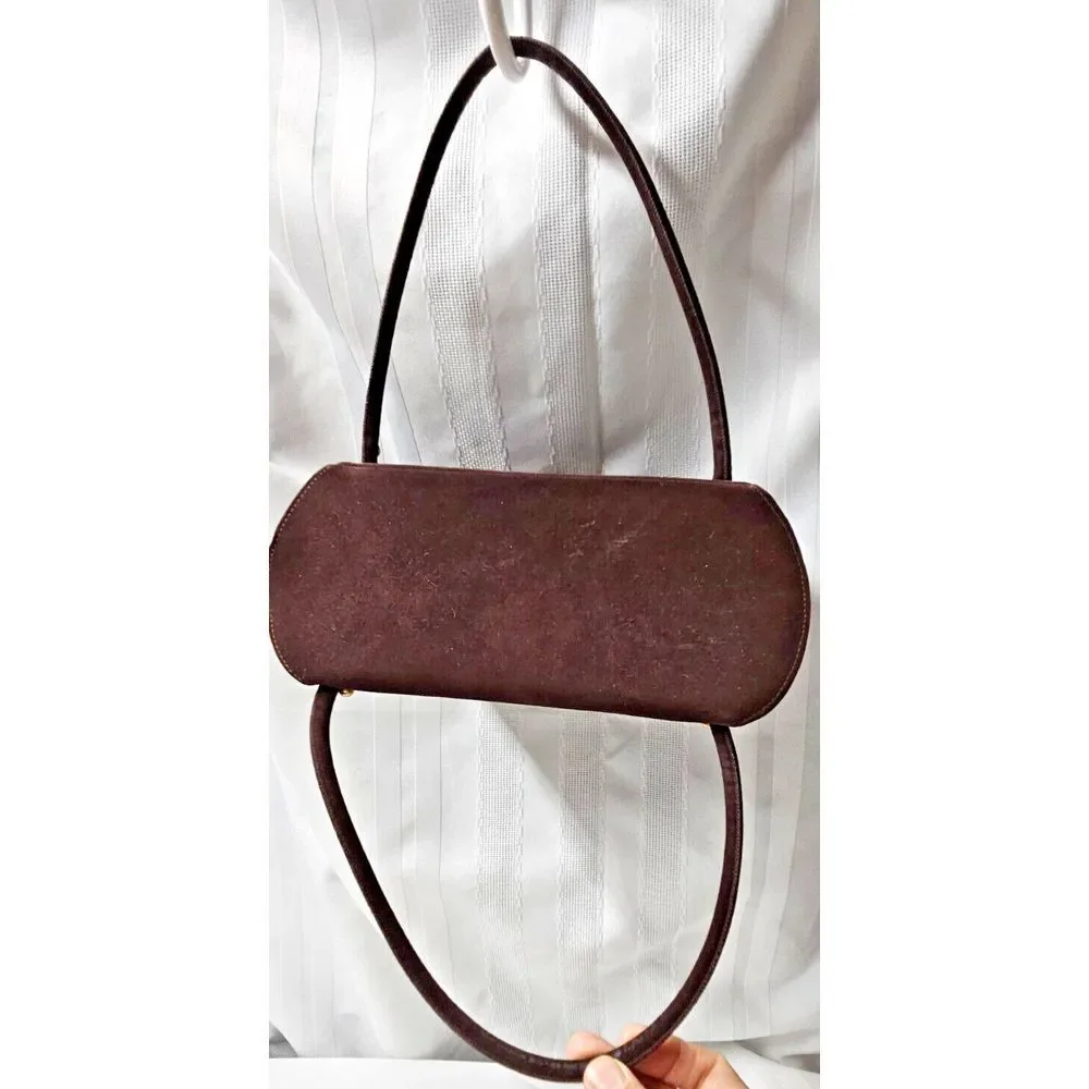 Vintage dark brown Square‎ basket Evening Bag Velvety Ultrasuede double handles